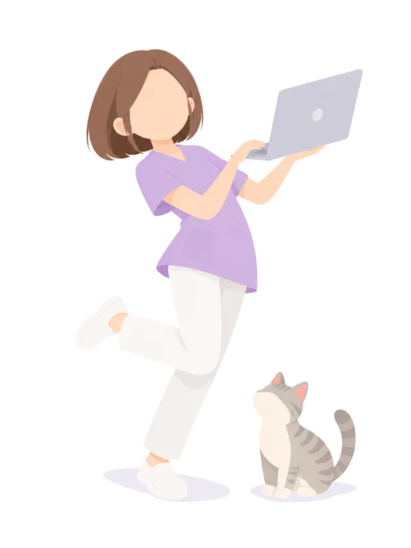 ノートパソコンを持つtomominのイラスト